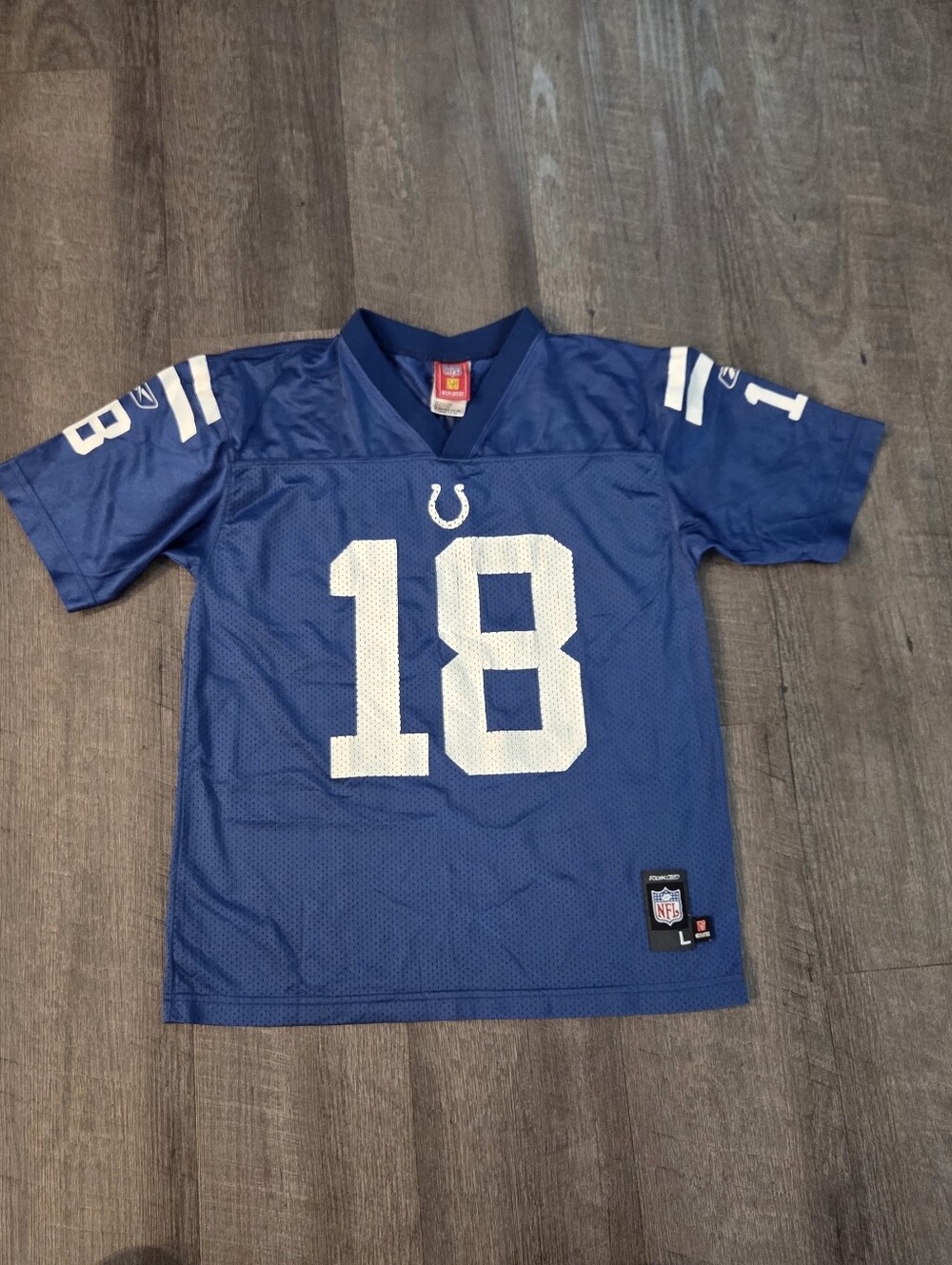 # 18 Payton Manning 14 16 NFL Colts Jersey Size YOUTH L Large Sewn on Letters #